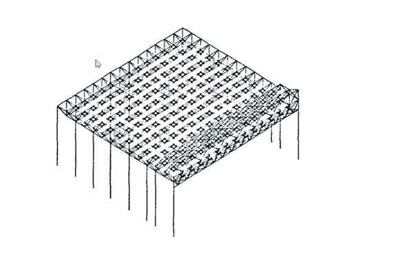 Overall calculation model of workshop structure space frame