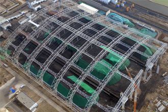 China's largest span coal shed project completed aerial folding