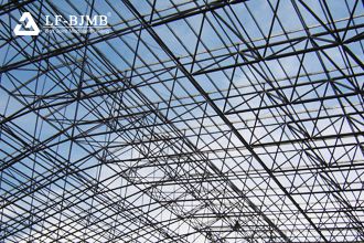 Large coal yard flat roof space frame construction process (2)